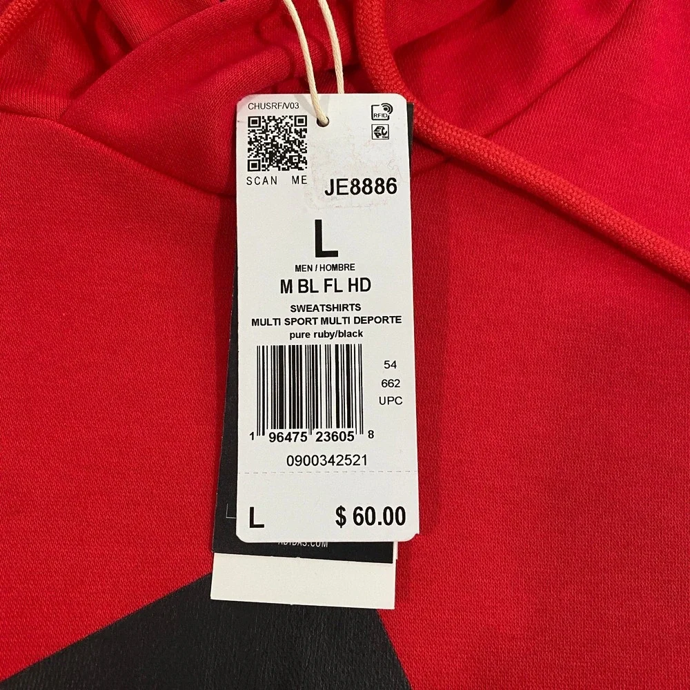Adidas Trefoil Big Logo Sweatshirt Hoodie Adult Large Red Black  Fleece Pullover